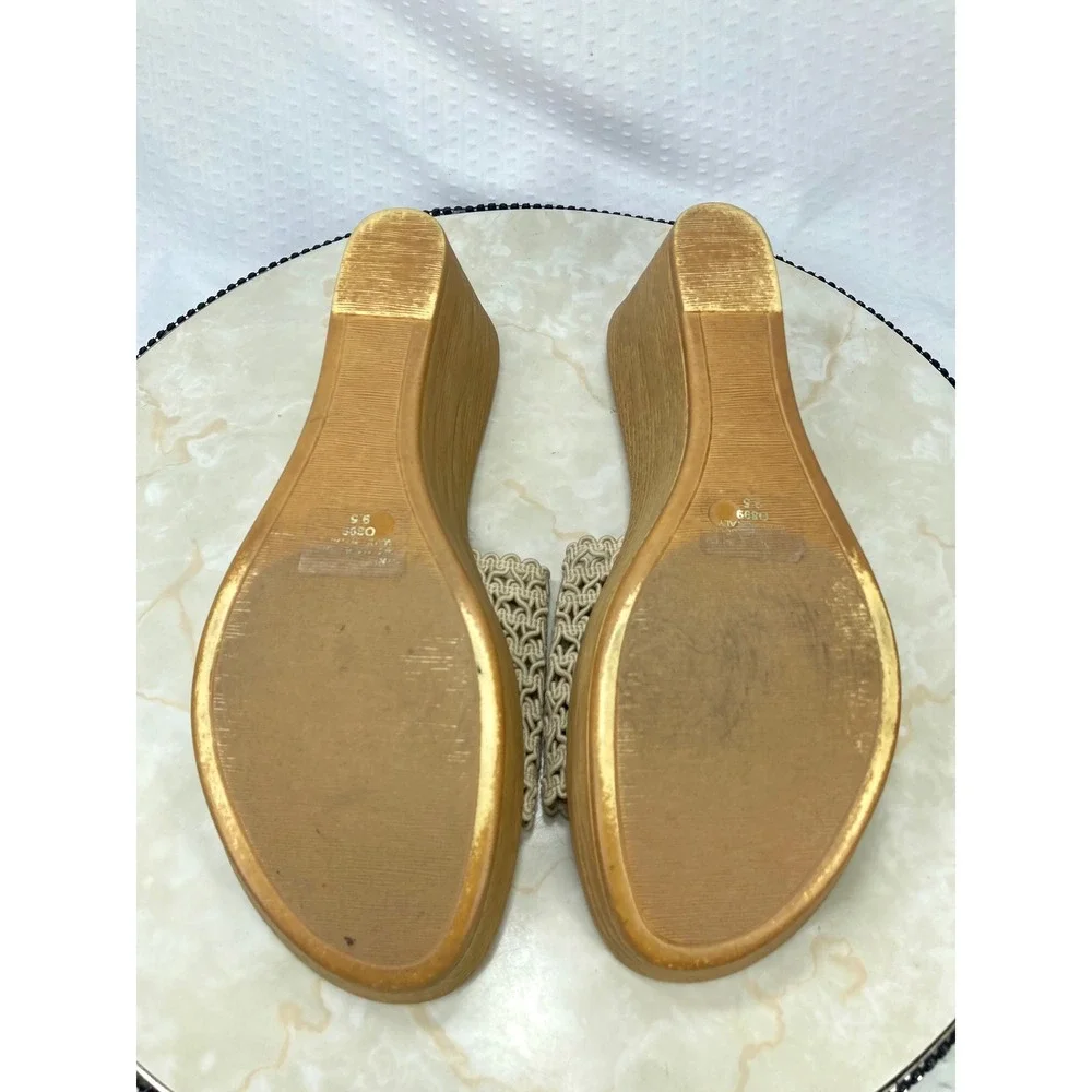 Mila Paoli Woven Macrame Wedge Sandals Women Sz 9.5 Beige Platform Summer Vacay